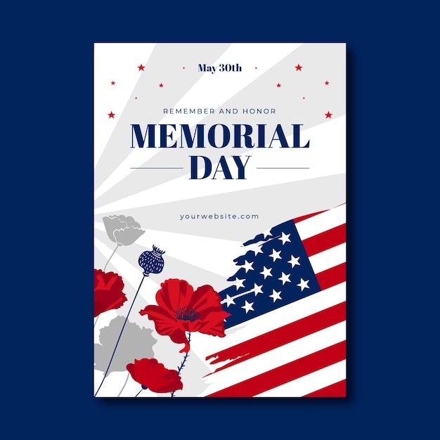 Free vector vertical poster template for usa memorial day celebration