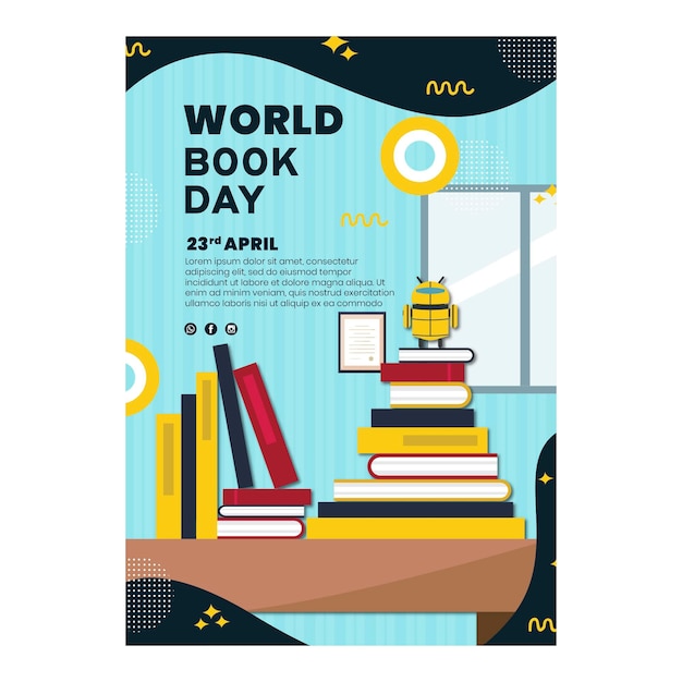 世界図書の日のお祝いのための垂直ポスターテンプレート