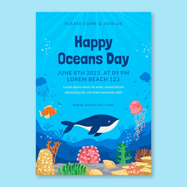 Vertical poster template for world oceans day celebration