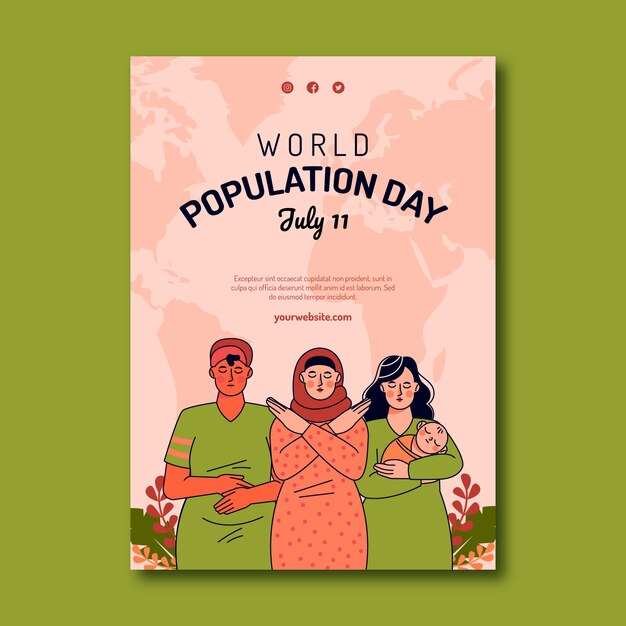 세계 인구의 날 인식을 위한 수직 포스터 템플릿