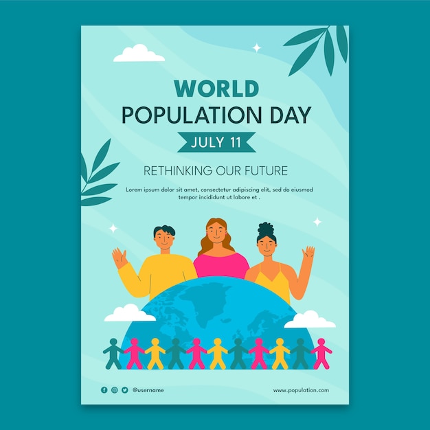 세계 인구의 날 인식을 위한 수직 포스터 템플릿