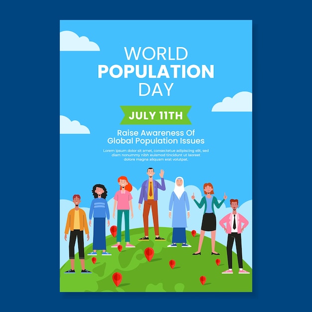 Free vector vertical poster template for world population day awareness