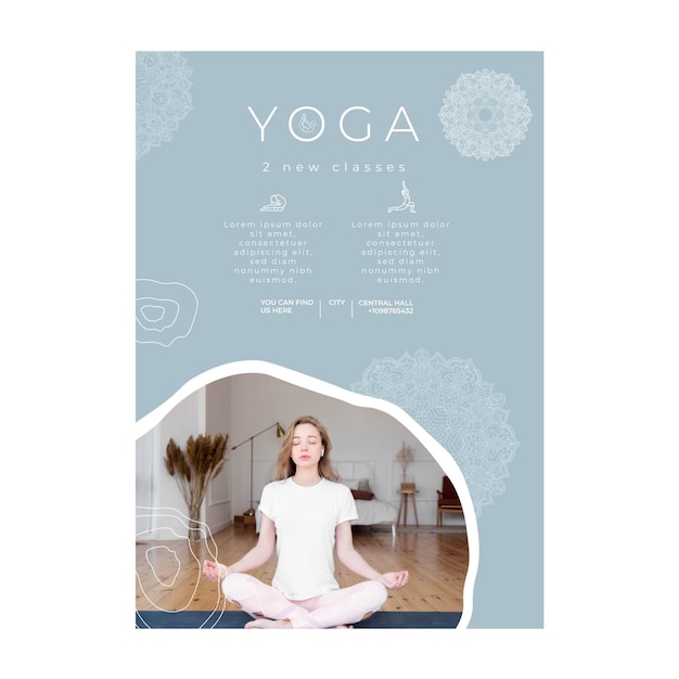 Modello di poster verticale per la pratica dello yoga