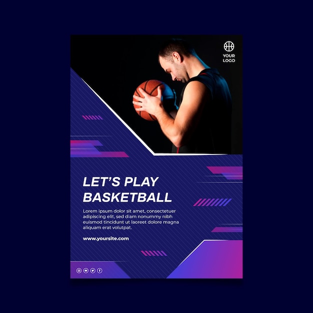 Vettore gratuito poster verticale con giocatore di basket maschile