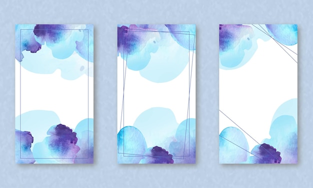 Vertical rectangle frame with blue and purple abstract brush watercolor element