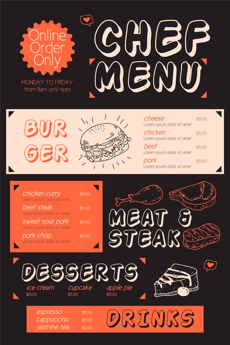 Free Vector vertical restaurant menu template with illustration