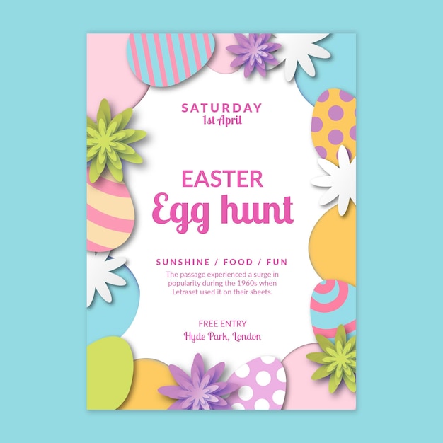 Free vector vertical sale poster template for easter with eggs and flowers