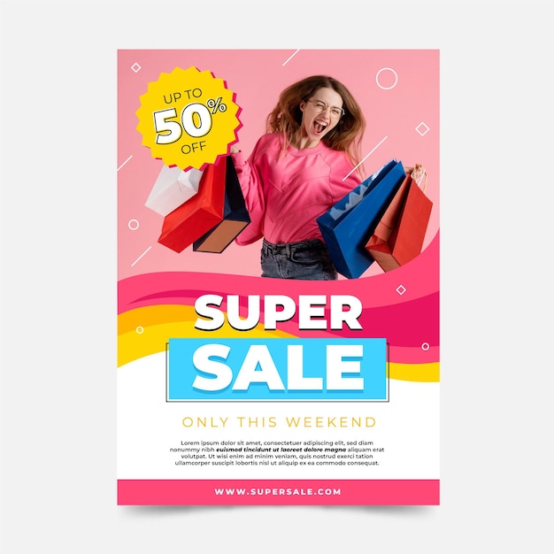 Free vector vertical sale poster template with photo