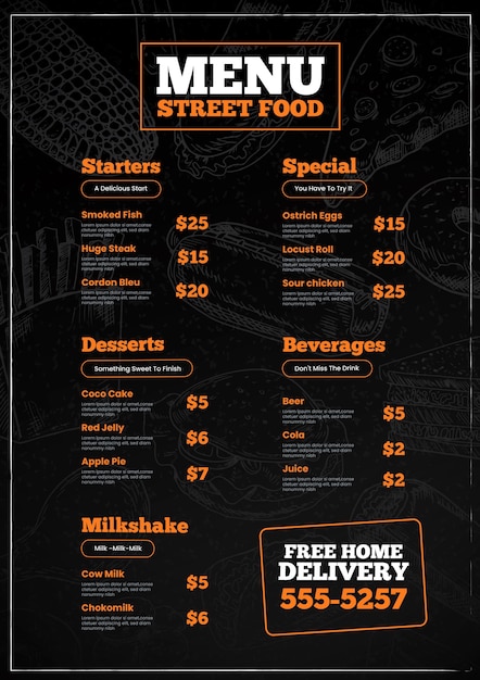 Free vector vertical street food menu template