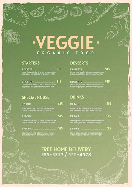 Vettore gratuito modello di menu vegetariano verticale