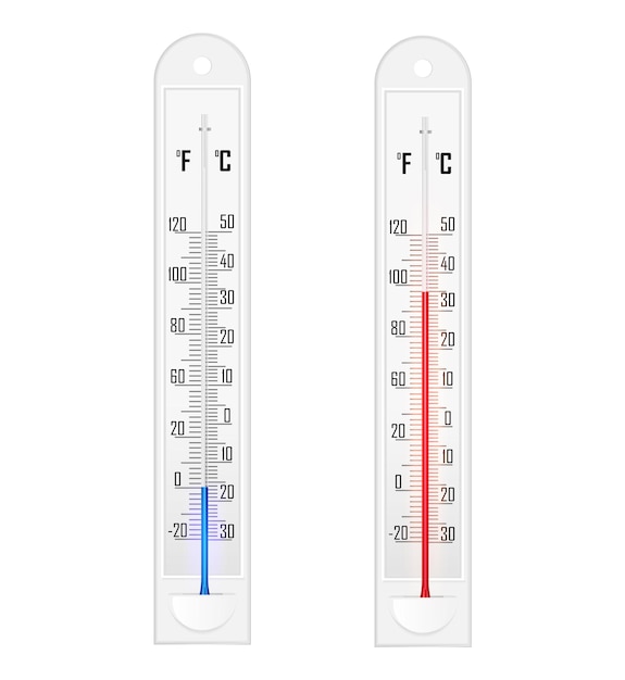 무료 벡터 흰색 배경 벡터 그림에 격리된 섭씨 및 화씨 저울로 수직 일기 예보