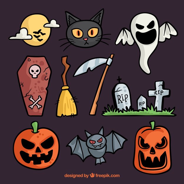 Free vector very cute collection of halloween elements