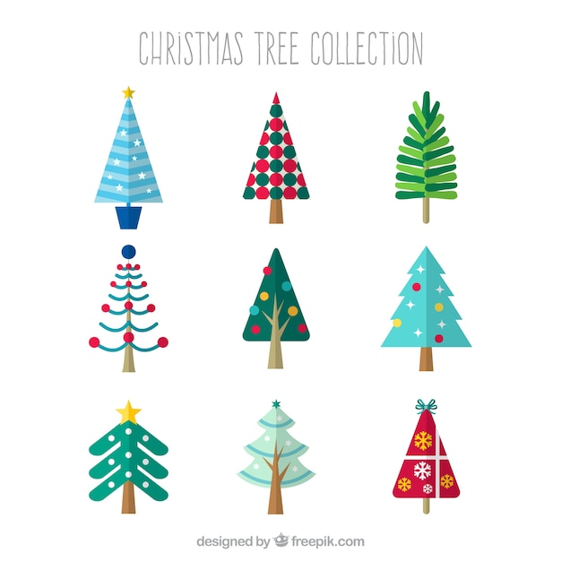 カラフルなクリスマスツリーの非常に多様なコレクション