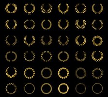 Very large set of thirty-six different vector laurel  wheat  floral and foliate wreaths and circular frames for awards