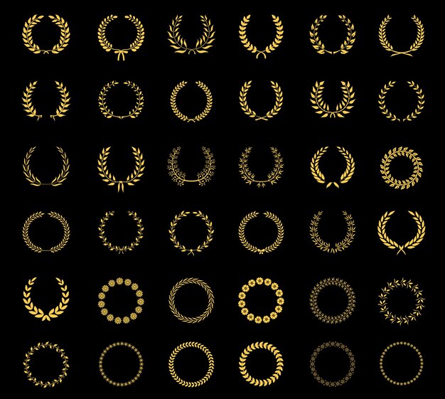 Very large set of thirty-six different vector laurel  wheat  floral and foliate wreaths and circular frames for awards