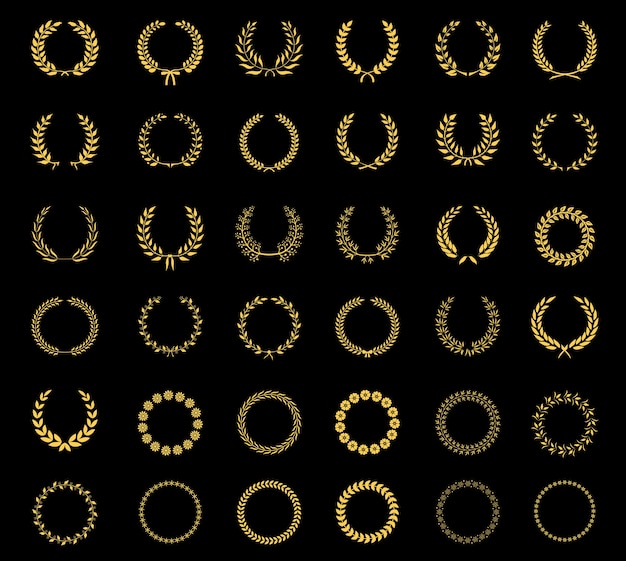 Very large set of thirty-six different vector laurel  wheat  floral and foliate wreaths and circular frames for awards