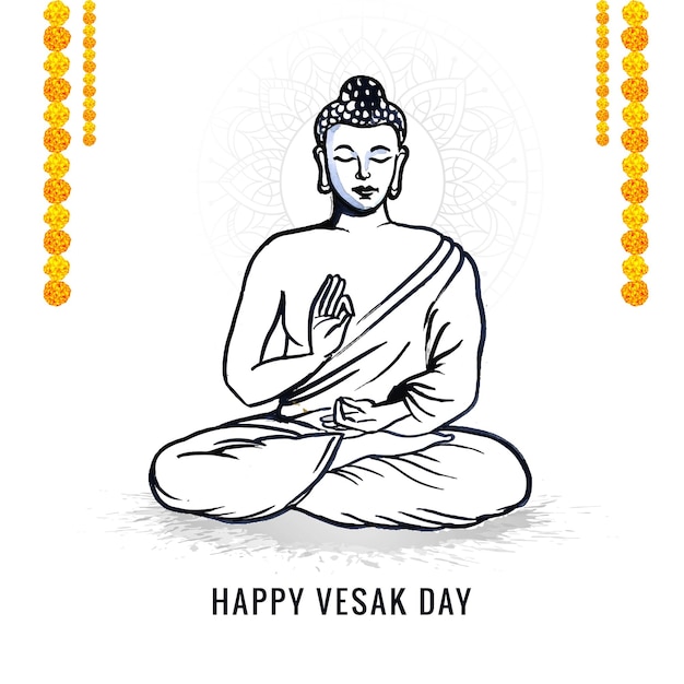 Vesak day traditional budha sketch card background