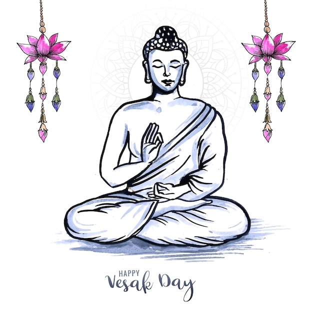 Vesak day traditional budha sketch card background