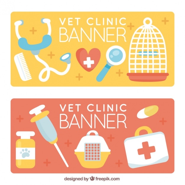Free vector vet banners with flat items