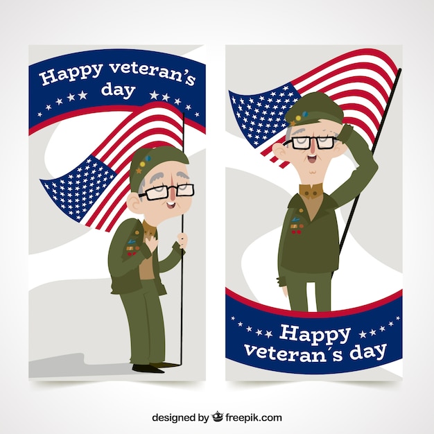 Free vector veteran's day banner with character