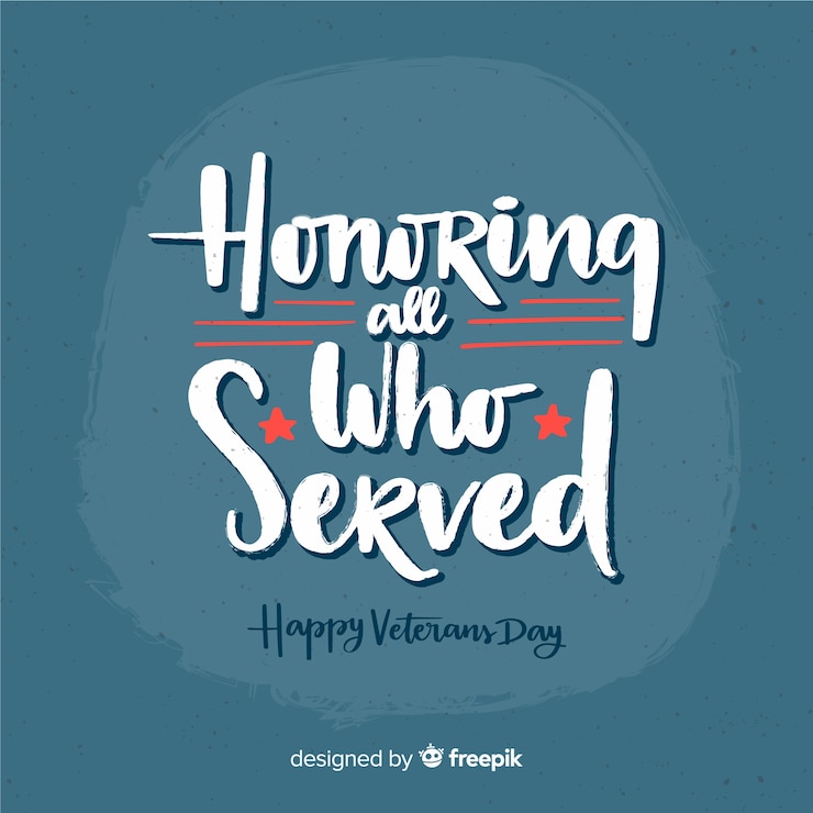 Free Vector veterans day background with red and blue lettering