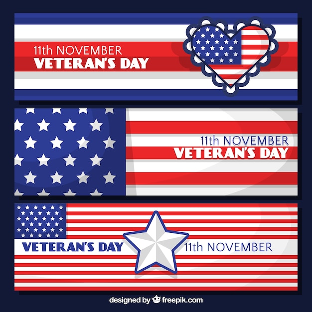 Free vector veterans day banners with the colors of the united states