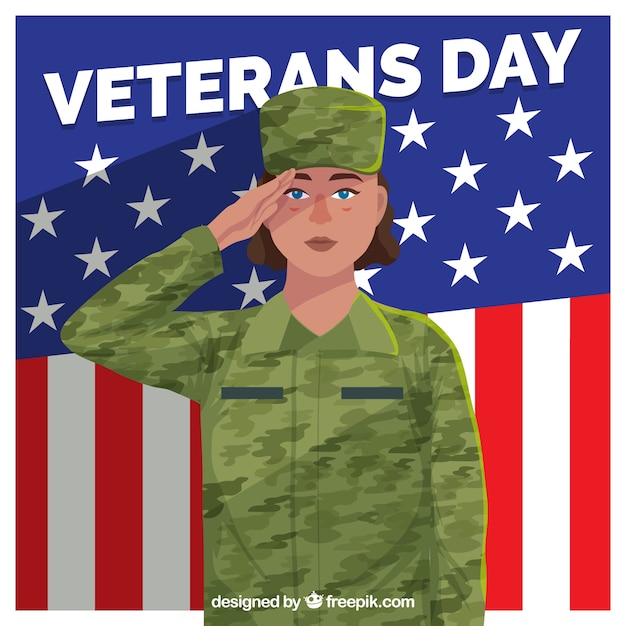 Free vector veterans day design with female soldier