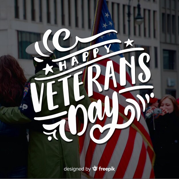 Veterans day lettering american flag