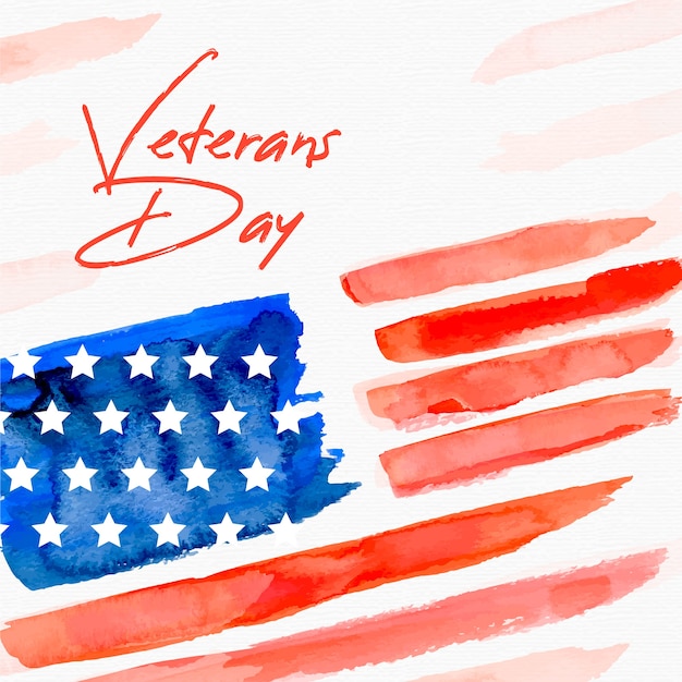 Free vector veterans day with watercolour flag