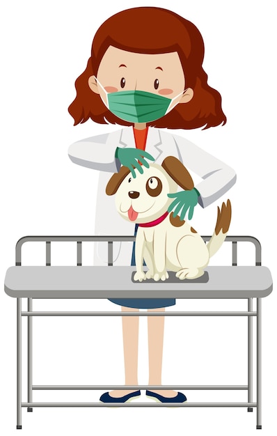 Free vector veterinarian wearing mask and examining dog position isolated