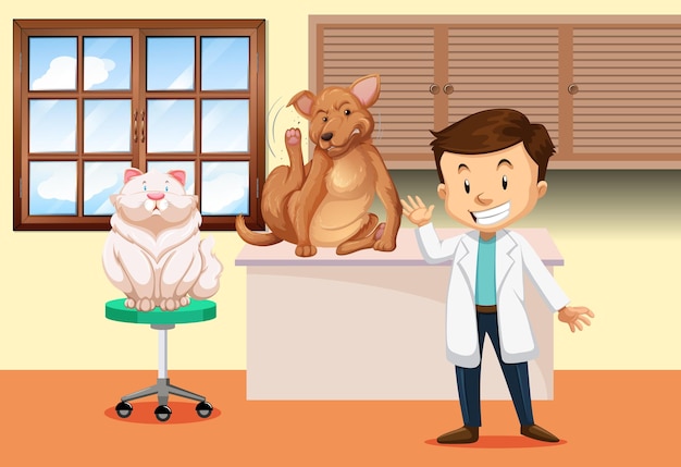 Free vector veterinarian with sick animal