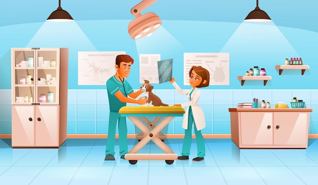 Veterinary Clinic Cartoon Composition