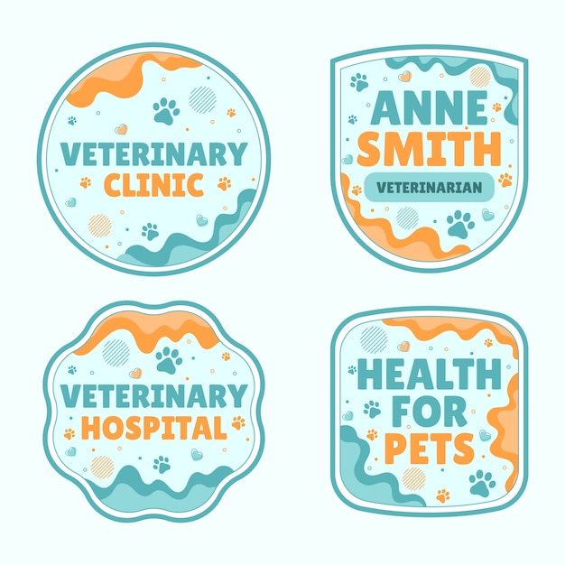 Free vector veterinary clinic labels collection