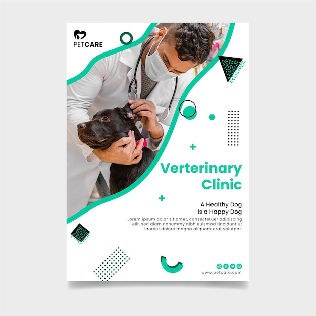 Vettore gratuito modello di volantino verticale clinica veterinaria