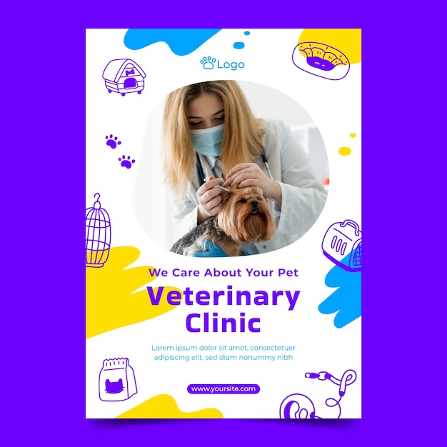 Vettore gratuito modello di poster verticale per clinica veterinaria