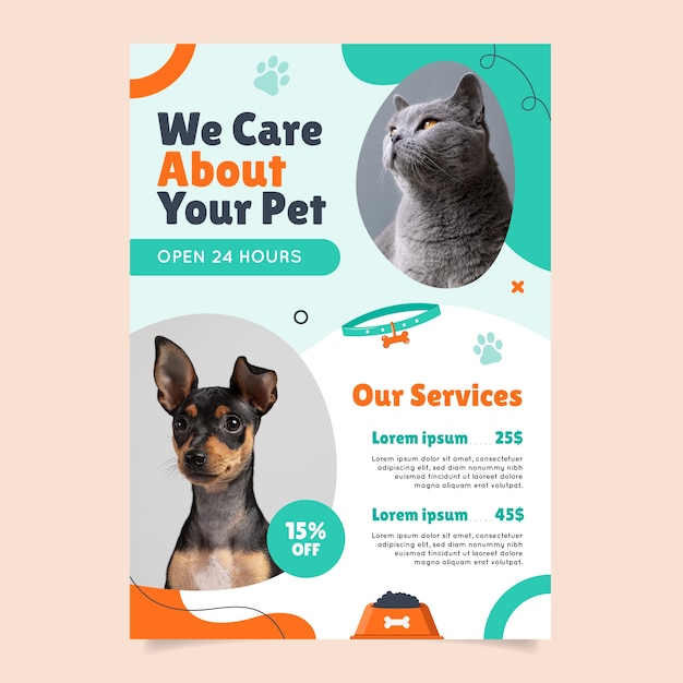 Free vector veterinary clinic vertical poster template