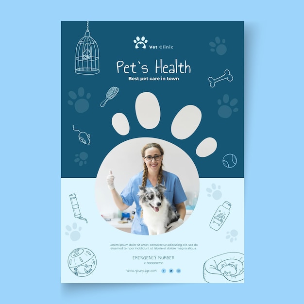 Free vector veterinary flyer template with photo