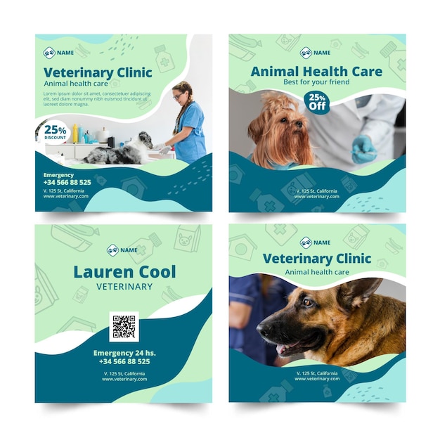 Free vector veterinary instagram posts template