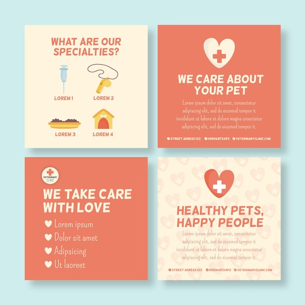 Free vector veterinary instagram posts