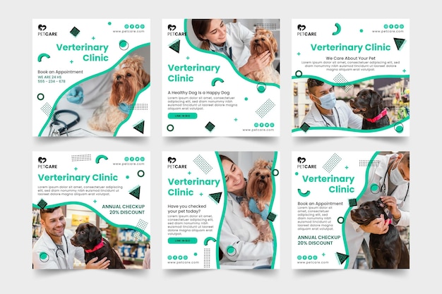 Free vector veterinary instagram posts