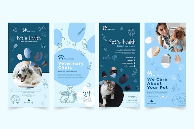 Free vector veterinary instagram stories set