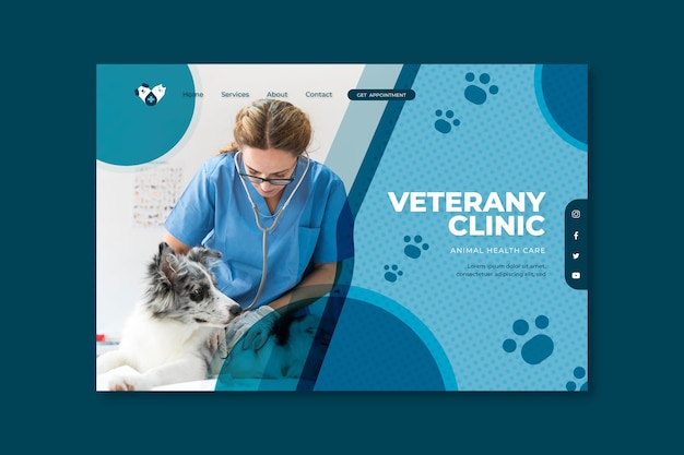 Vettore gratuito design della pagina di destinazione veterinaria