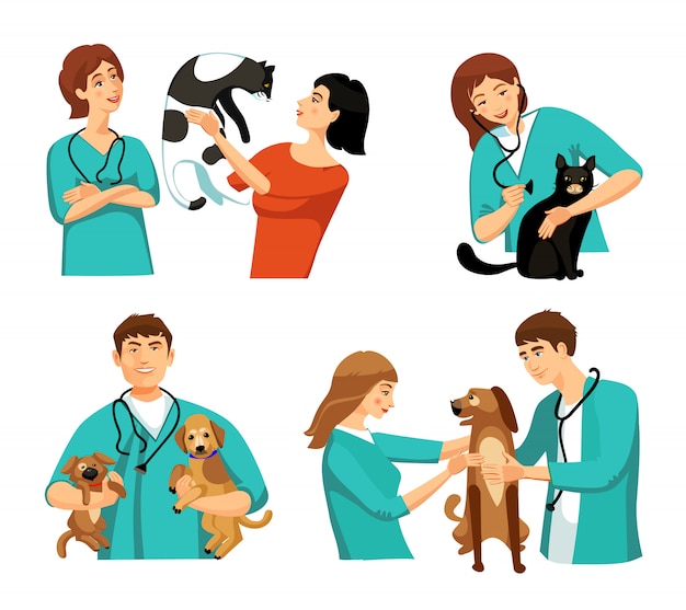 Free vector veterinary people set