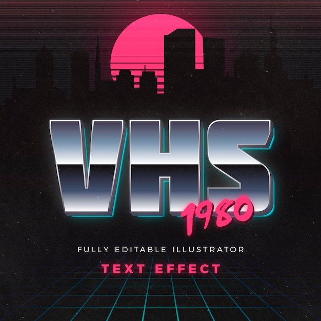 無料ベクター vhs 1980テキスト効果