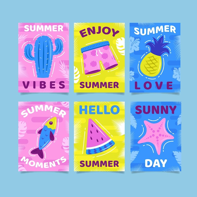 Free vector vibes of the summer days flat design cards