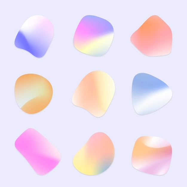 Vibrant badges  holographic and gradient shapes set