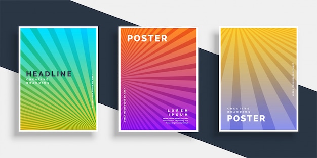 Free vector vibrant flyers brochure set with rays stripes