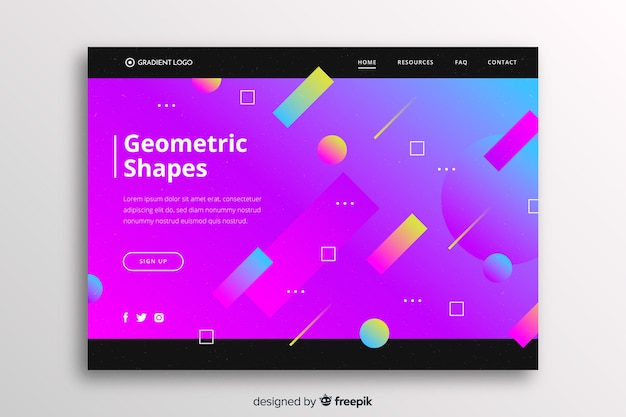 Free vector vibrant gradient landing page with geometric shapes