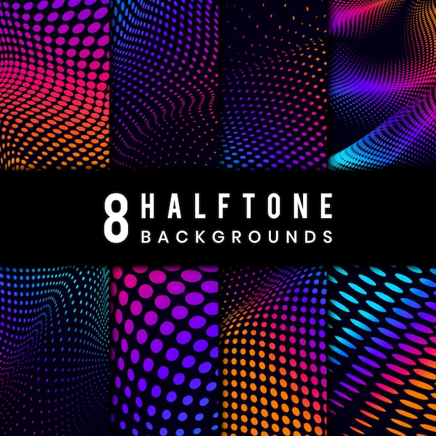 Vibrant halftone on black background vector set