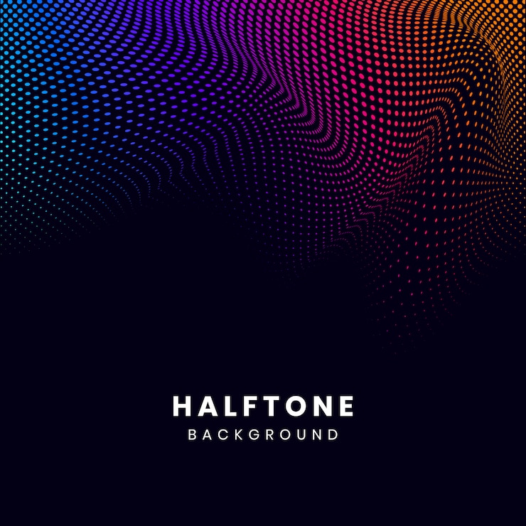Free Vector vibrant halftone on black background vector